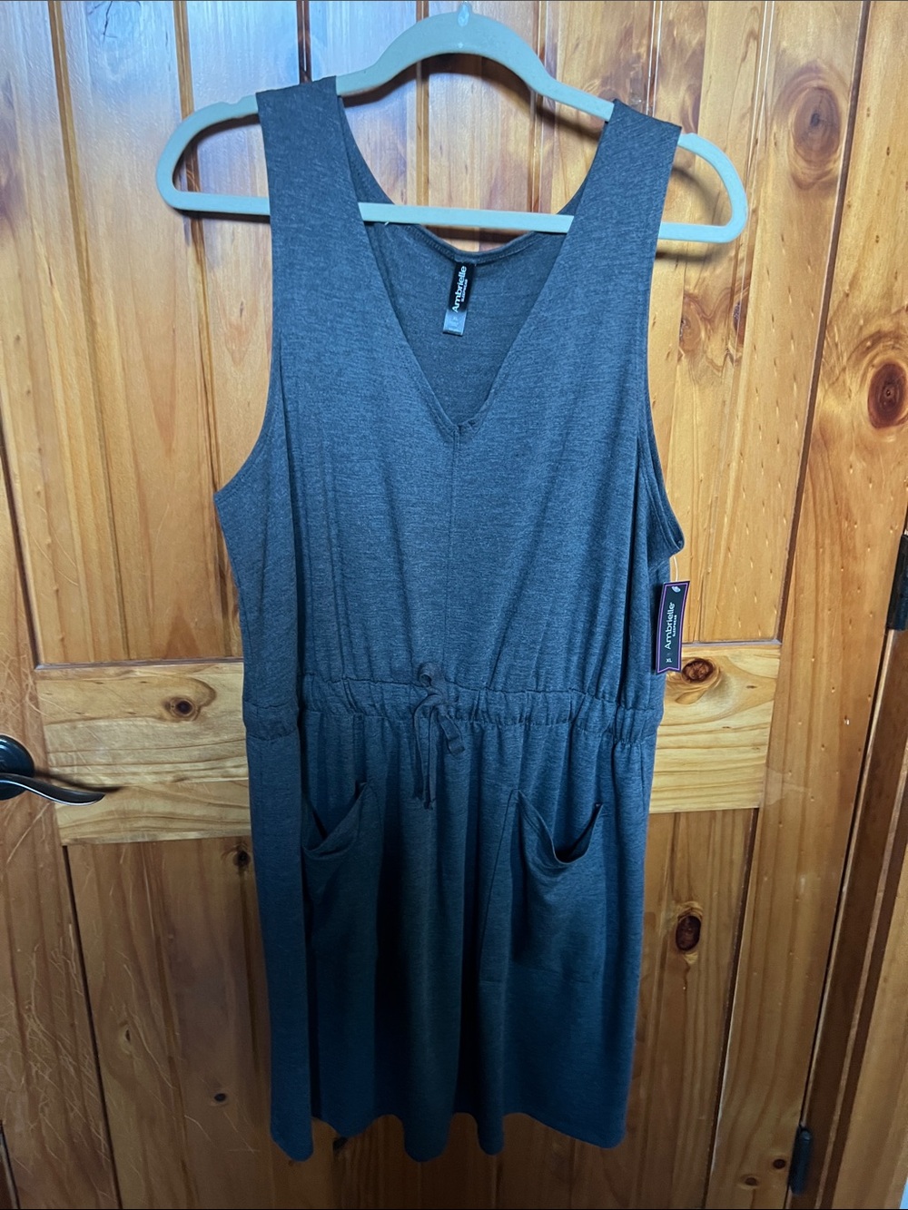 Ambrielle Charcoal Gray Sleeveless Drawstring Pocket Dress